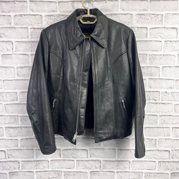 VINTAGE |•ESPRIT•| 100% Genuine Leather Jacket Zip Out Plush Insulation - Picture 4 of 11